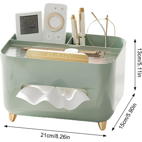 Suport pentru Servetele, Cutie Multifunctionala, Design Minimalist, ABS, cu Suport pentru Obiectele Personale, pentru Birou, 21x15x13 cm, Verde [3]