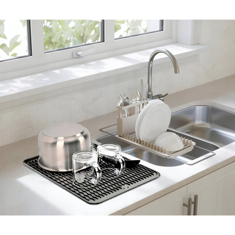 Covoras din Silicon pentru Scurgere Vase, Uz Casnic, Rezistent la Temperaturi Ridicate, Izolator, 43x32.5 cm, Negru [3]