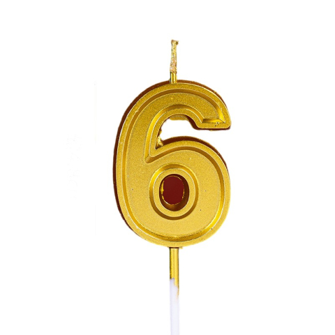 Lumanari si Toppere - Lumanare pentru Tort Cifra 6, 4.8 cm, Aniversare, Aurie