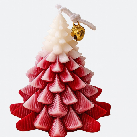 Lumanari - Lumanare Parfumata de Craciun, Model Brad de Craciun, din Ceara de Soia, Cadou Creativ Handmade de Craciun, 8 x 7 x 7 cm, Rosu