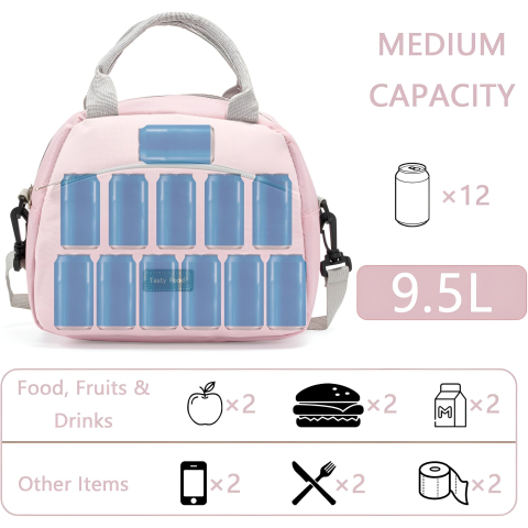 Geanta Termica pentru Pranz Multifunctionala, Compartimentata, Impermeabila, 2 Tipuri de Manere, 26x14.3x21.2 cm, Roz [3]