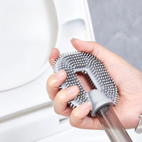 Perie de Toaleta, cu Recipient pentru Detergent, din Plastic+TPR, Montare fara Perforare, 40 x 9 cm, Verde [4]