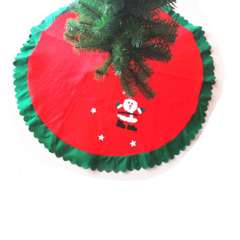 Covoras pentru Bradul de Craciun, din Tesatura Pufoasa, cu Fundite de Prindere, Model Mos Craciun, Rosu/ Verde, Diametru 90 cm [5]