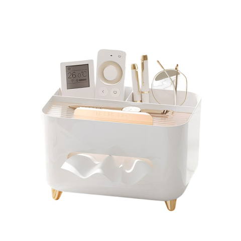 Cutii depozitare - Suport pentru Servetele, Cutie Multifunctionala, Design Minimalist, ABS, cu Suport pentru Obiectele Personale, pentru Birou, 21x15x13 cm, Alb