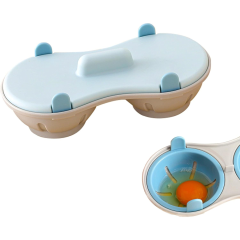 Organizatoare si Depozitare Bucatarie - Recipient Dublu pentru Oua, din Plastic pentru Gatit la Microunde, 22 x 11.8 x 8 cm, Albastru