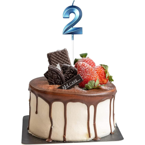 Lumanare Cifra 2, Model Diamond, 5 x 3.4 cm, Albastru [2]