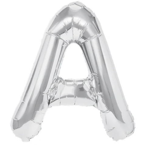 Litere - Balon Folie Metalizata Litera A, 40 cm, Umflati cu Heliu sau Aer, Ambalaj Individual, Pai inclus, Argintiu