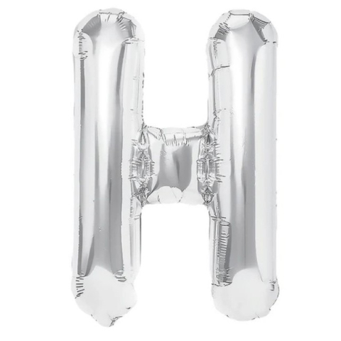 Litere - Balon Folie Metalizata Litera H, 40 cm, Umflati cu Heliu sau Aer, Ambalaj Individual, Pai inclus, Argintiu