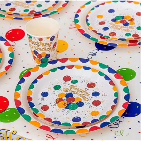 Set 10 Farfurii de Unica Folosinta, din Carton, 18 cm, Model Happy Birthday, Multicolor [4]