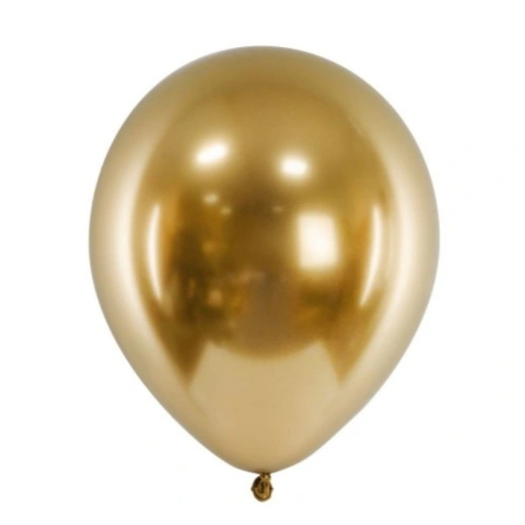 Set 10 Baloane din Latex Chrome, Model Party, 13 cm, Gold, 1 g [4]