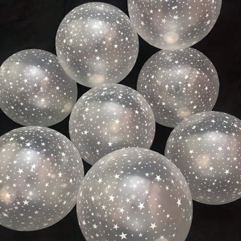 Set 10 Baloane din Latex Transparente, Model Party, 30 cm, Stelute Albe, 2.8 g [4]