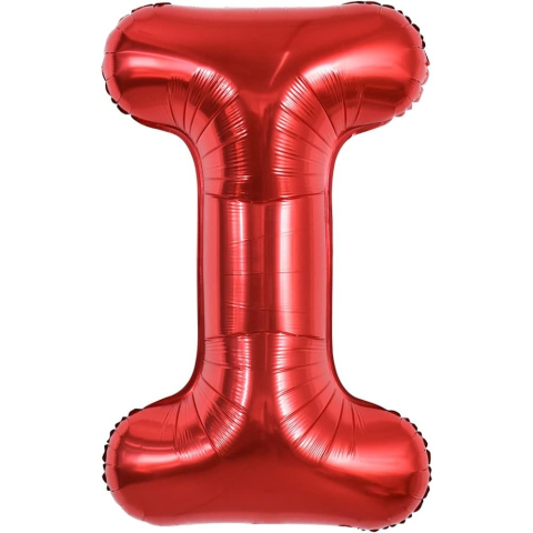 Litere - Balon Folie Metalizata Litera I, 40 cm, Umflati cu Heliu sau Aer, Ambalaj Individual, Pai inclus, Rosu