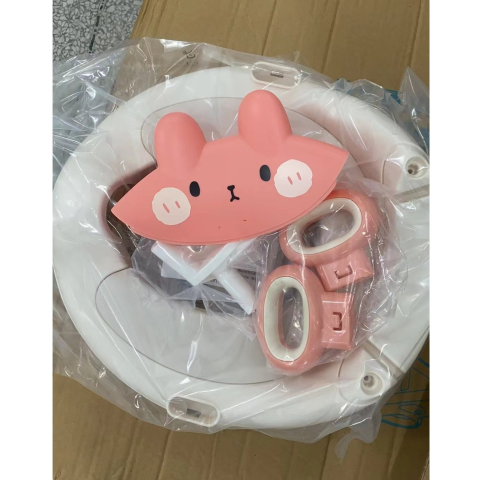 Capac WC cu Reductie, pentru Copii, cu Manere, Model Ursulet, Plastic Durabil, Roz [4]