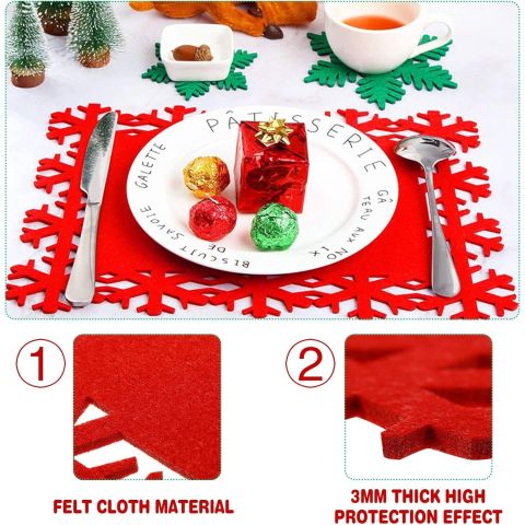 Set 12 Servete pentru Masa si Suporturi de Pahare/Tacamuri, 4 Servete 25x35 cm, 4 Suporturi de 13x15 cm, 4 Suporturi de 9.3x10.5 cm, Verde-Rosu [5]