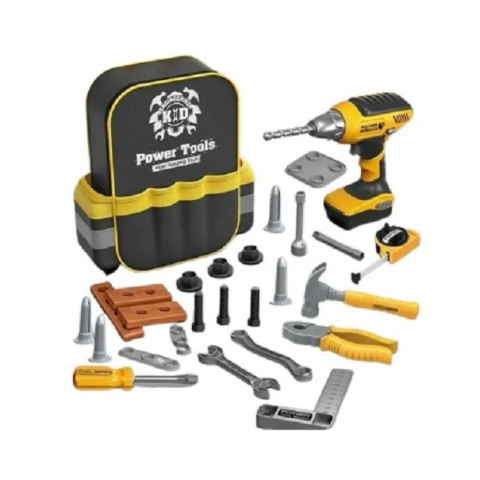 Set Scule de Jucarie pentru Copii, Ghiozdan cu Bormasina si Accesorii Incluse, 28 Piese, Material Plastic Durabil, Interactiv, +3 Ani, 30.5x25x11 cm, Negru/Portocaliu [7]