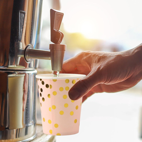 Set 10 Pahare, Imprimeu cu Buline, din Carton, 250 ml, 7.5 x 8.5 x 5.2 cm, Roz/Auriu [1]