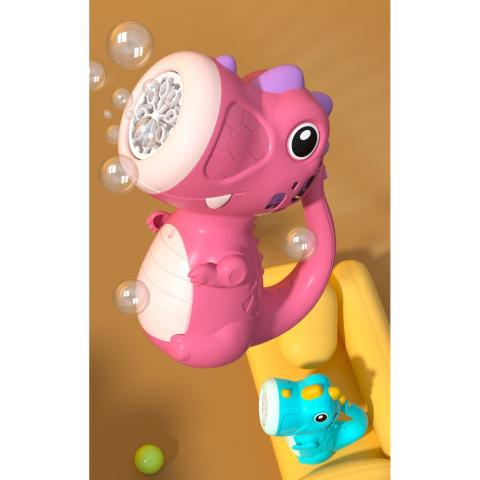 Jucarie Interactiva pentru Baloane de Sapun, Sunete si Lumini, Model Dinozaur, cu 8 Orificii, 15 x 8.5 x 18.5, Roz [3]
