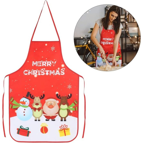 Sort de Bucatarie Decorativ, Tema Craciun, 50 x 70 cm, Model Merry Christmas, din Poliester, Rosu [4]