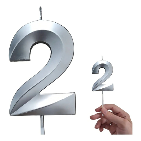 Lumanare Cifra 2, Model Diamond, 5 x 3.4 cm, Argintiu [1]