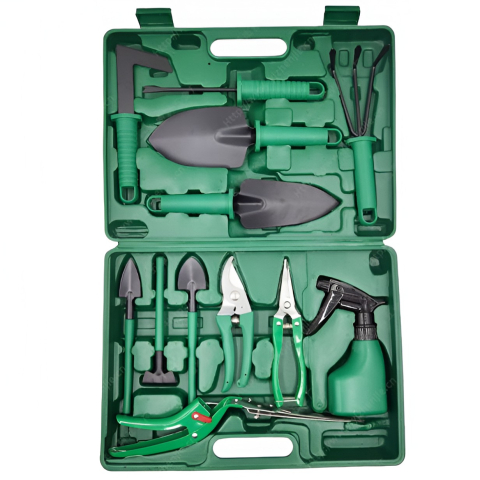 Set 12 Unelte de Gradina, pentru Plantare Prelucrare Sol si Ingrijire Plante, Material PVC si Otel, Cutie Inclusa, 38 x 29 cm, Verde Deschis [2]