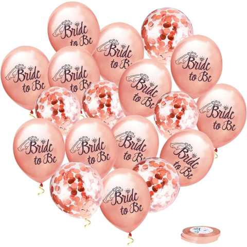 Tematica Nunta - Set 10 Baloane din Latex, Model Party Bride To Be, 30 cm, 2.8 g, Transparent, cu Confetti, Roz