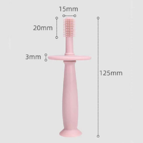 Periuta de Dinti din Silicon pentru Bebelusi, fara BPA, 360 Grade, Bariera Anti-Inghitire, Maner Ergonomic, 12.5 x 15 cm, Roz [6]