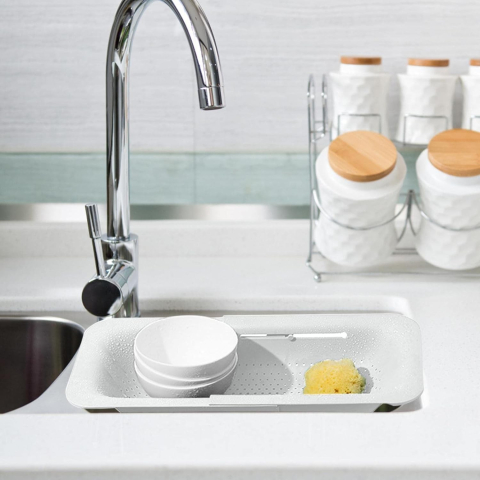 Cos de Scurgere pentru Chiuveta de Bucatarie, Plastic, Telescopic, 36x20x5 cm, Alb [5]