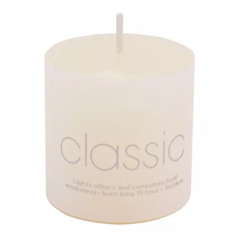 Lumanari - Lumanare Decorativa, din Parafina, Cilindrica, Fara Fum si Fara Parfum, 5 x 5 cm, 90 g, Ardere 12h, Ivory Alb