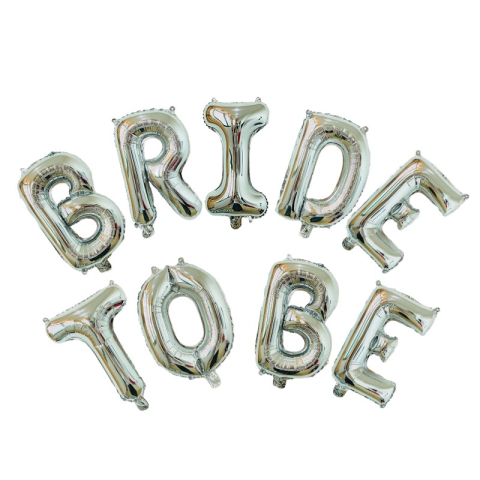 Tematica Nunta - Set Baloane din Folie Metalizata, Model Bride to Be, Litere de 40 cm, Baloane Party, Ambalaj Individual, Pai Inclus, Umflare cu Aer sau Heliu, Argintiu