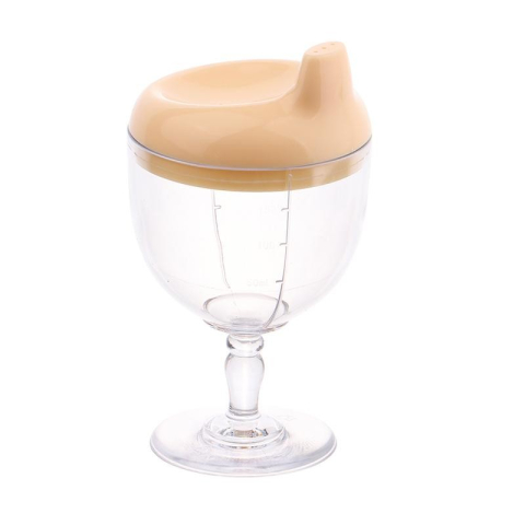 Pahar din Plastic Transparent cu Picior, pentru Copii, 14 x 7.7 cm, cu Cioc Antiscurgere, + 3 Ani, Fara Maner, Galben [3]