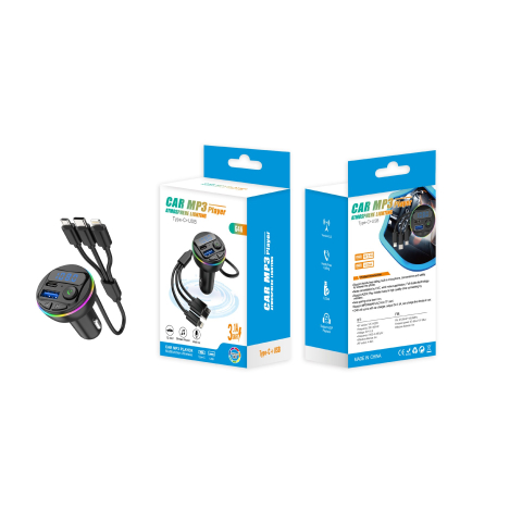 Incarcator Auto cu MP3 Player, Port USB Fast Charge QC3.0 si Type C, PD 20W, Bluetooth, 3 Mufe de Incarcare, Negru [5]