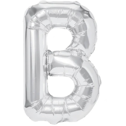 Litere - Balon Folie Metalizata Litera B, 80 cm, Umflati cu Heliu sau Aer, Ambalaj Individual, Pai inclus, Argintiu