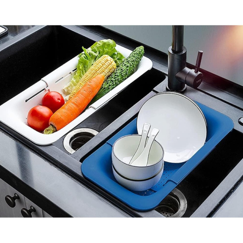 Cos pentru Scurgere Chiuveta de Bucatarie, Plastic, Telescopic, 36x20x5 cm, Albastru [2]