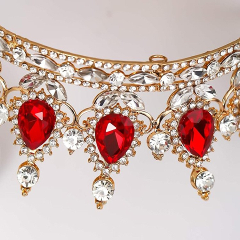 Diadema, din Aliaj, cu Cristale, Accesoriu Par, Aniversare, Nunta, Petrecere, 15 x 5.3 x 12.5 cm, Rosu/Alb [3]