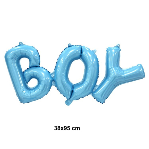 Set Baloane din Folie Metalizat?, Model Scris Boy, 38x95 cm, Tematica Baby Shower, Baloane Party, Ambalaj Individual, Pai Inclus, Umflare cu Aer sau Heliu, Albastru [1]