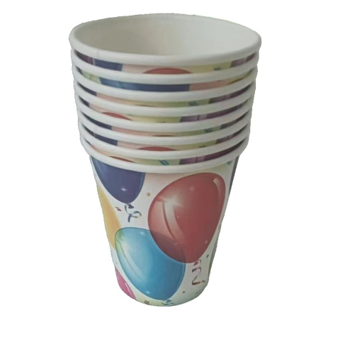 Articole Servire Masa - Set 10 Pahare, Imprimeu cu Baloane, din Carton, 250 ml, 7.5 x 8.5 x 5.2 cm, Multicolor