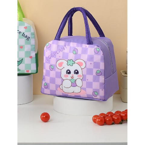 Geanta Termoizolanta pentru Copii, 23x13x19 cm, Model Imprimeu Iepuras, din Folie de Aluminiu si Panza Oxford, Mov [4]