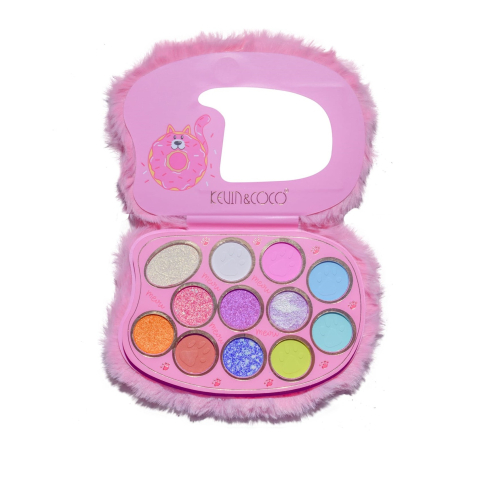 Ingrijire personala si cosmetice - Paleta de Machiaj, KEVIN &amp; COCO, Pink Fuzzy Fard de Pleoape,12 culori, 15 x 10.5 x 3 cm