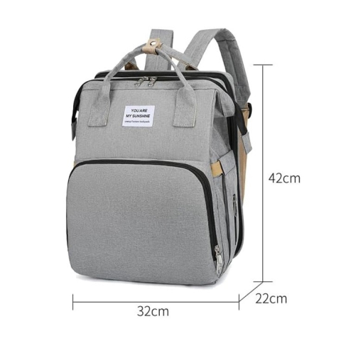 Rucsac Multifunctional pentru Mamici, cu Patut Pliabil si Baza de Schimbat, Rezistent la Apa, Capacitate Mare, Usor, Compartimente Multiple, Buzunar Termic pentru Lapte, 42 x 32 x 22 cm, Gri [2]
