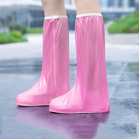 Protectie Incaltaminte pentru Ploaie si Noroi, Impermeabila, Talpa Antiderapanta, cu Fermoar si Capsa, Inaltime 40 cm, Marime M 36-37, Roz [3]