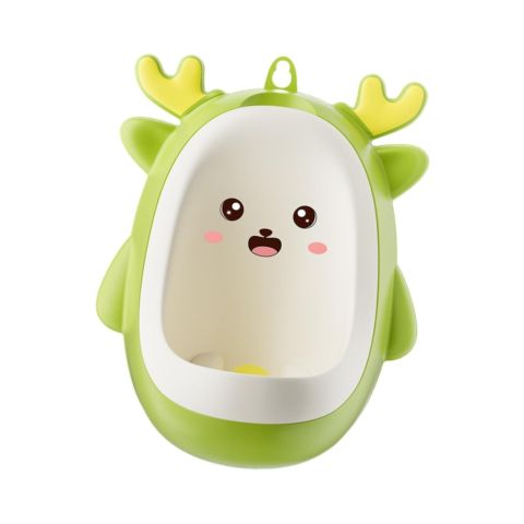 Articole pentru baie - Pisoar pentru Baieti, 0-8 Ani, in Forma de Cerb, Perie Inclusa, Montare pe Perete, Carlig Autoadeziv Inclus, 29.8 x 23.8 cm, Verde