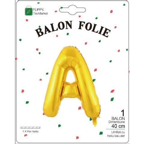 Balon Folie Metalizata Litera A, 40 cm, Umflati cu Heliu sau Aer, Ambalaj Individual, Pai inclus, Auriu [1]