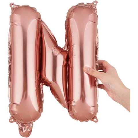Balon Folie Metalizata Litera N, 40 cm, Umflati cu Heliu sau Aer, Ambalaj Individual, Pai inclus, Rose Gold [7]