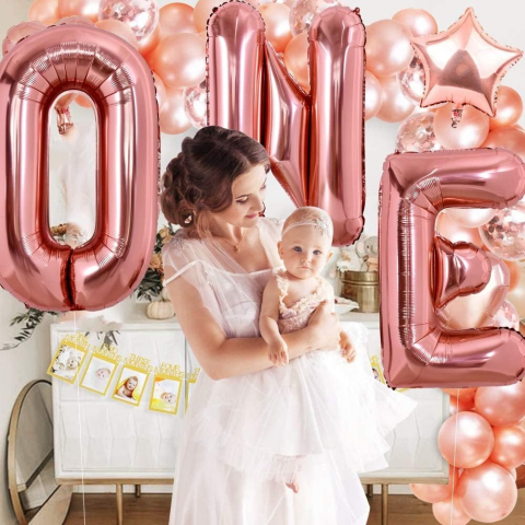 Balon Folie Metalizata Litera E, 100 cm, Umflati cu Heliu sau Aer, Ambalaj Individual, Pai inclus, Rose Gold [1]