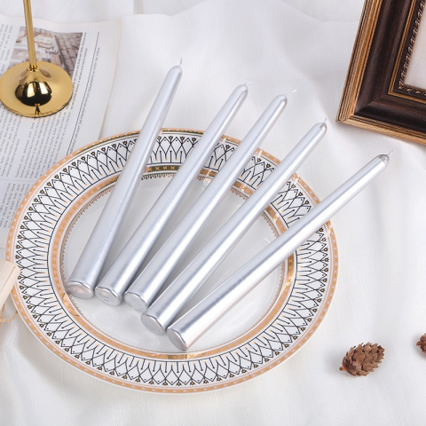 Lumanare Decorativa, pentru Masa, 25 cm, din Parafina, fara Fum, Ardere 7.5h, Argintiu [1]