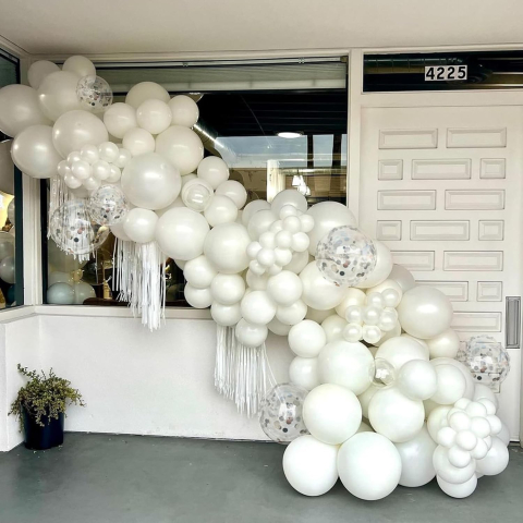 Set 10 Baloane din Latex, Model Party, 30 cm, 5x Alb, 5x Transparent Confetti, 2.8 g [4]