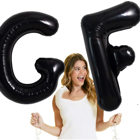 Balon Folie Metalizata Litera F, 40 cm, Umflati cu Heliu sau Aer, Ambalaj Individual, Pai inclus, Negru [3]