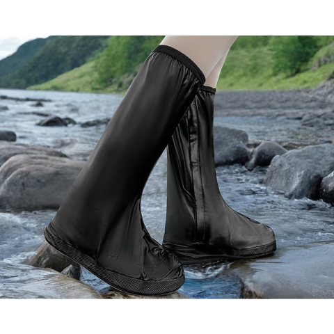 Protectie Incaltaminte pentru Ploaie si Noroi, Impermeabila, Talpa Antiderapanta, cu Fermoar si Capsa, Inaltime 40 cm, Marime S 34-35, Negru [3]