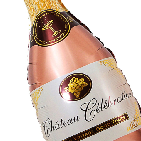 Set 9 Baloane din Folie Metalizat? si din Latex, Model Sticla de Sampanie, Baloane Party, Bat si Adeziv Incluse, Umflare cu Aer sau Heliu, Roz Alb [2]