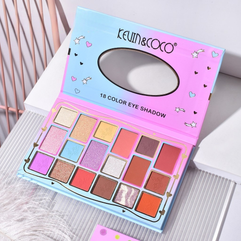 Palete de Machiaj, KEVIN &amp; COCO, Pink Blue, Fard de Pleoape, 18 culori, 19.3 x 12 x 1.4 cm [1]